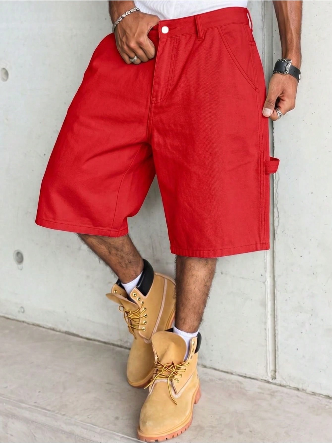 Woodworking Overalls - Shorts en jean amples pour homme,